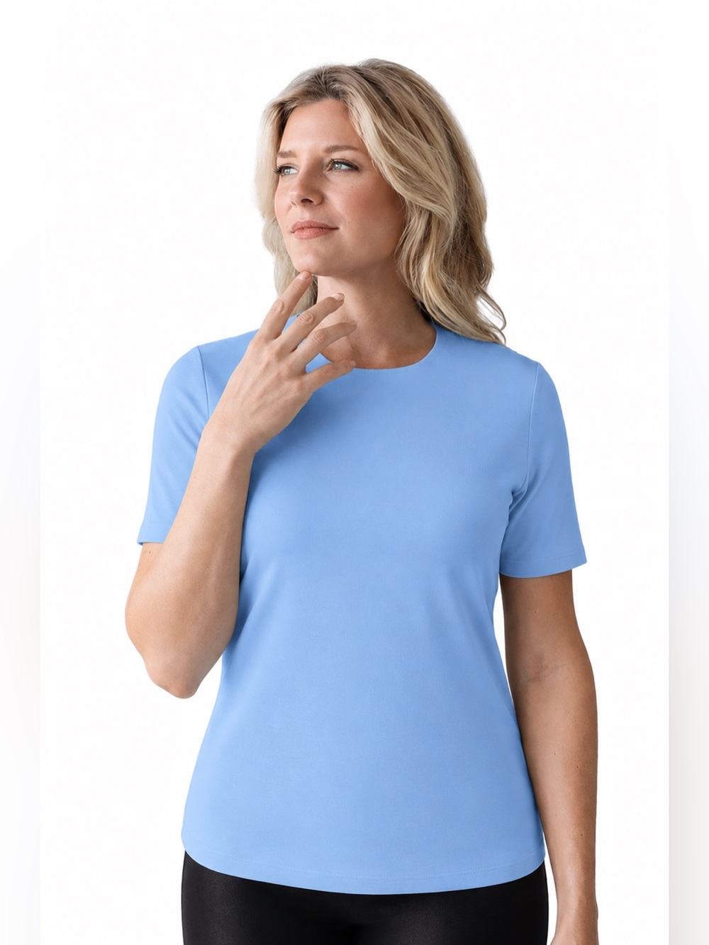 Judy P Cathy Short Sleeve Jewel Neck Top in Light Blue | Size M | NWT